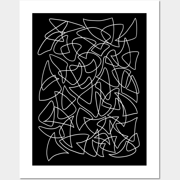 Abstract Overlapping Shapes, Drawing, White on Black Wall Art by Velvet Earth